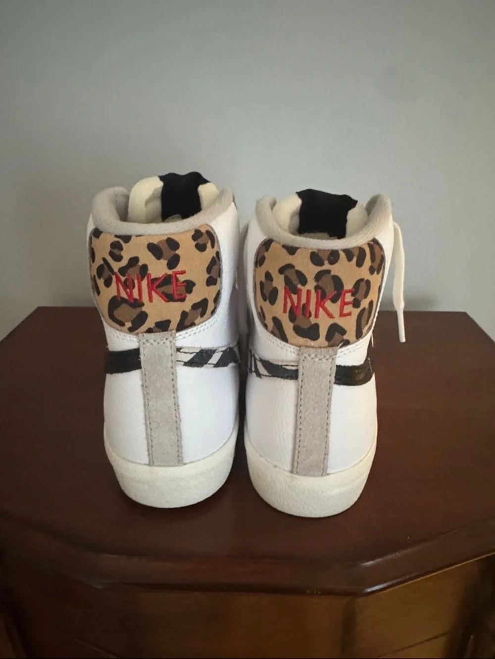 Nike Women's Blazer Mid '77 - White, Black, Tan Leopard Accent